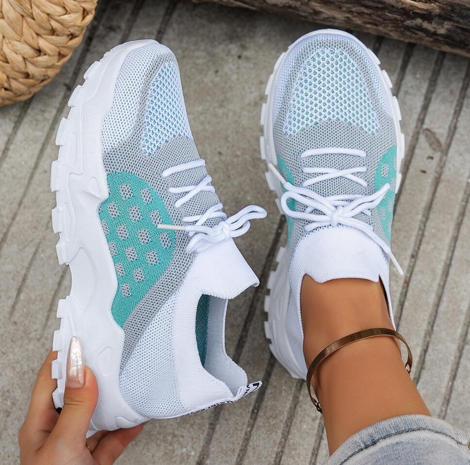 أحذية رياضية نسائية شبكية قابل - مراجعة Knit Fabric Lace Up Sneakers وسعره
